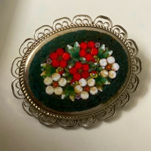 Vintage Micro Mosiac Flower Brooch